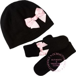 Kate Spade NEW NY Girls Pink/Black Hat Mitten Set